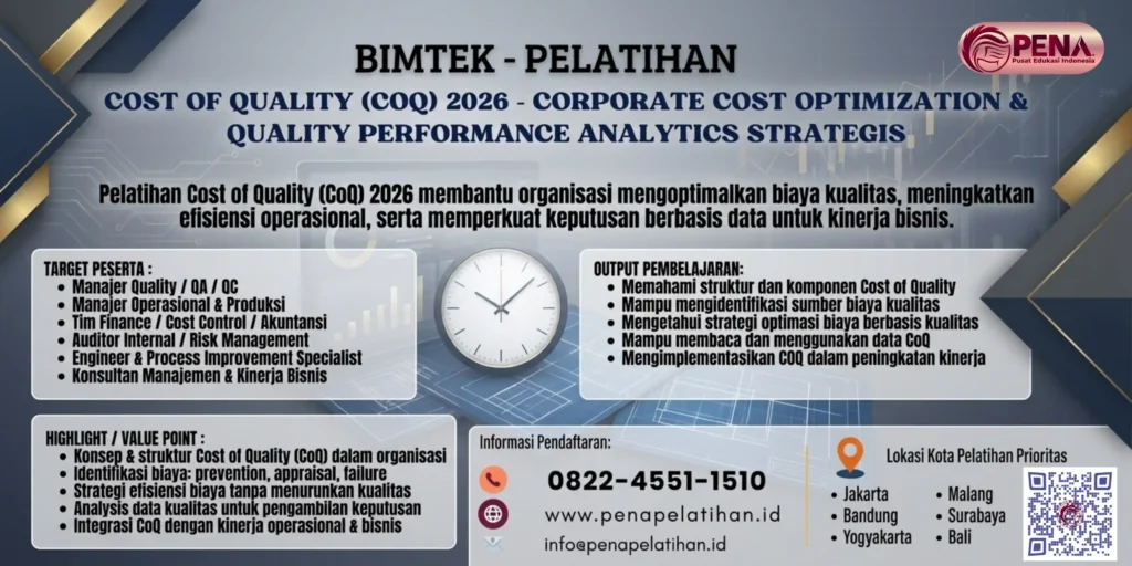 Pelatihan Cost of Quality (CoQ) 2026 – Corporate Cost Optimization & Quality Performance Analytics Strategis
