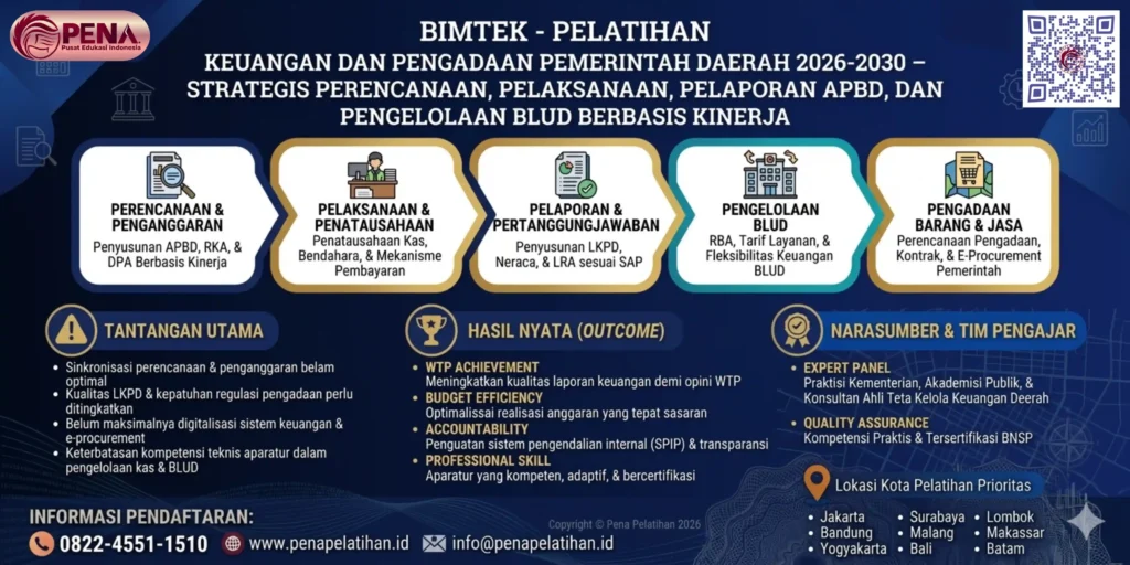 Bimtek Keuangan dan Pengadaan Pemerintah Daerah 2026-2030 – Strategis Perencanaan, Pelaksanaan, Pelaporan APBD, dan Pengelolaan BLUD Berbasis Kinerja