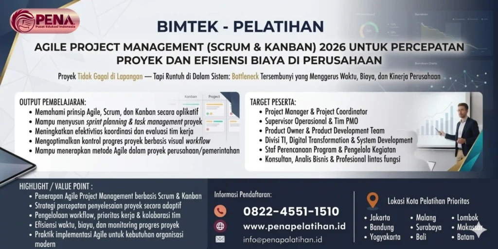 Pelatihan Agile Project Management (Scrum & Kanban) 2026 untuk Percepatan Proyek dan Efisiensi Biaya di Perusahaan