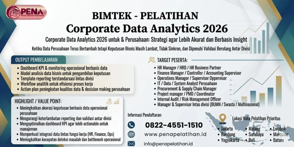 Pelatihan Corporate Data Analytics 2026 untuk HRD & Perusahaan: Strategi Analisis Data Bisnis agar Decision Making Lebih Akurat dan Berbasis Insight