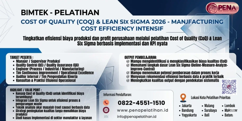 Pelatihan Cost of Quality (CoQ) & Lean Six Sigma 2026 – Manufacturing Cost Efficiency Intensif