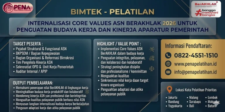 Bimtek Internalisasi Core Values ASN BerAKHLAK 2026 untuk Penguatan Budaya Kerja dan Kinerja Aparatur Pemerintah