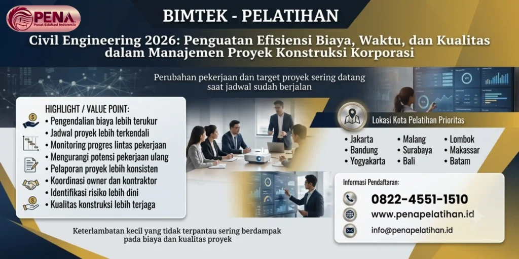 Pelatihan Civil Engineering 2026: Penguatan Efisiensi Biaya, Waktu, dan Kualitas dalam Manajemen Proyek Konstruksi Korporasi