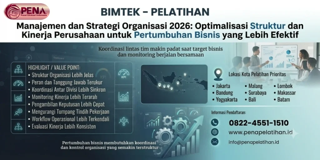 Pelatihan Manajemen dan Strategi Organisasi 2026: Optimalisasi Struktur dan Kinerja Perusahaan untuk Pertumbuhan Bisnis yang Lebih Efektif