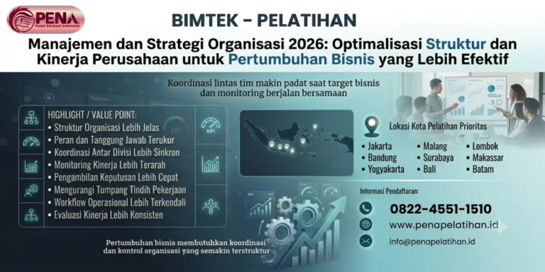 Pelatihan Manajemen dan Strategi Organisasi 2026: Optimalisasi Struktur dan Kinerja Perusahaan untuk Pertumbuhan Bisnis yang Lebih Efektif