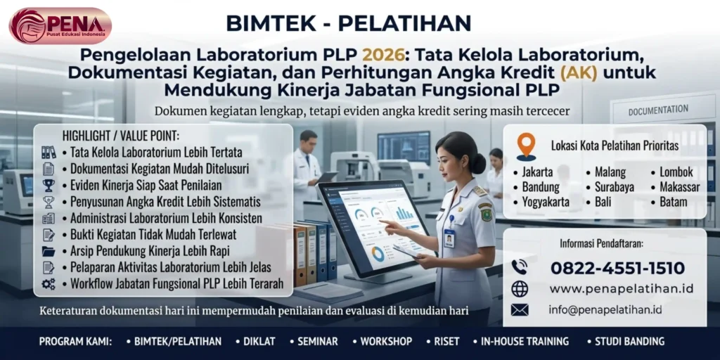 Bimtek Pengelolaan Laboratorium PLP 2026: Tata Kelola Laboratorium, Dokumentasi Kegiatan, dan Perhitungan Angka Kredit (AK) untuk Mendukung Kinerja Jabatan Fungsional PLP
