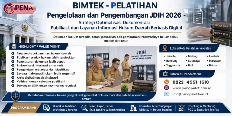 Bimtek Pengelolaan dan Pengembangan JDIH 2026 – Strategi Optimalisasi Dokumentasi, Publikasi, dan Layanan Informasi Hukum Daerah Berbasis Digital