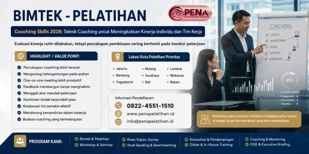 Pelatihan Coaching Skills 2026: Teknik Coaching untuk Meningkatkan Kinerja Individu dan Tim Kerja