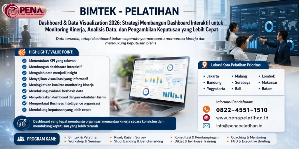Pelatihan Dashboard & Data Visualization 2026: Strategi Membangun Dashboard Interaktif untuk Monitoring Kinerja, Analisis Data, dan Pengambilan Keputusan yang Lebih Cepat