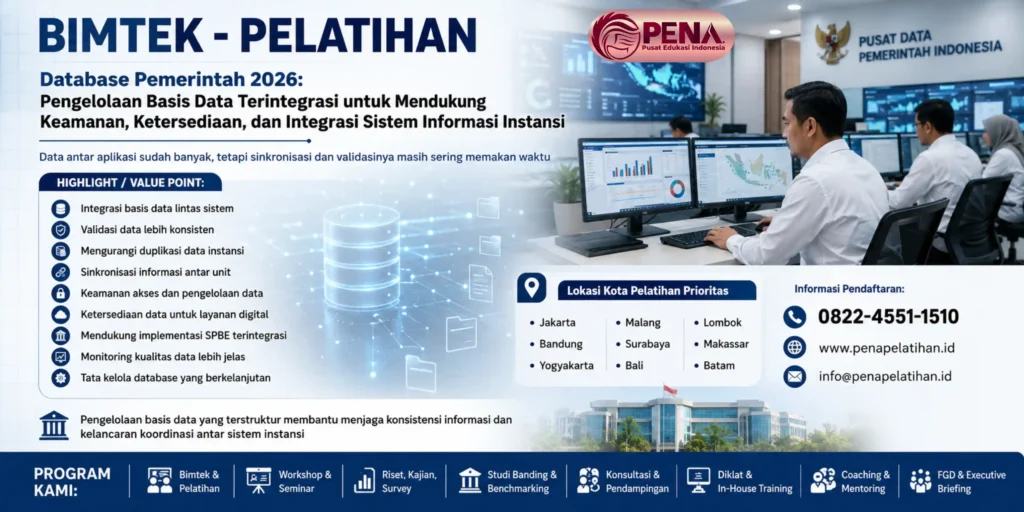 Bimtek Database Pemerintah 2026: Pengelolaan Basis Data Terintegrasi untuk Mendukung Keamanan, Ketersediaan, dan Integrasi Sistem Informasi Instansi