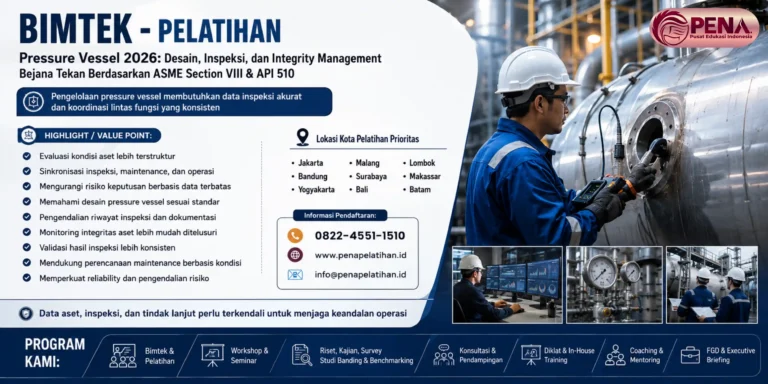 Pelatihan Pressure Vessel 2026: Desain, Inspeksi, dan Integrity Management Bejana Tekan Berdasarkan ASME Section VIII & API 510