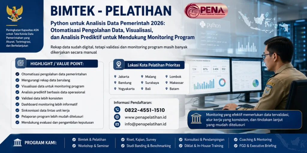 Bimtek Python untuk Analisis Data Pemerintah 2026: Otomatisasi Pengolahan Data, Visualisasi, dan Analisis Prediktif untuk Mendukung Monitoring Program