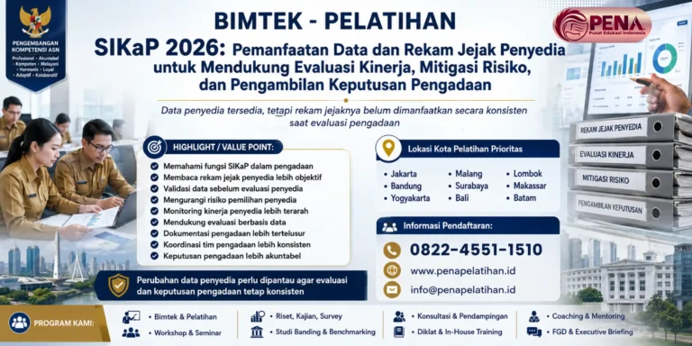Bimtek SIKaP 2026: Pemanfaatan Data dan Rekam Jejak Penyedia untuk Mendukung Evaluasi Kinerja, Mitigasi Risiko, dan Pengambilan Keputusan Pengadaan