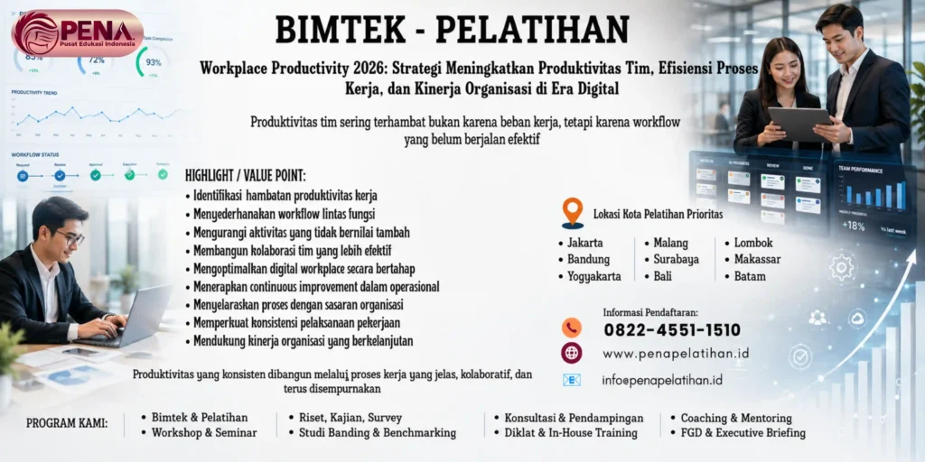 Pelatihan Workplace Productivity 2026: Strategi Meningkatkan Produktivitas Tim, Efisiensi Proses Kerja, dan Kinerja Organisasi di Era Digital