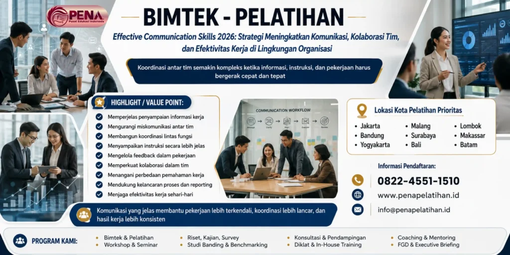 Pelatihan Effective Communication Skills 2026: Strategi Meningkatkan Komunikasi, Kolaborasi Tim, dan Efektivitas Kerja di Lingkungan Organisasi