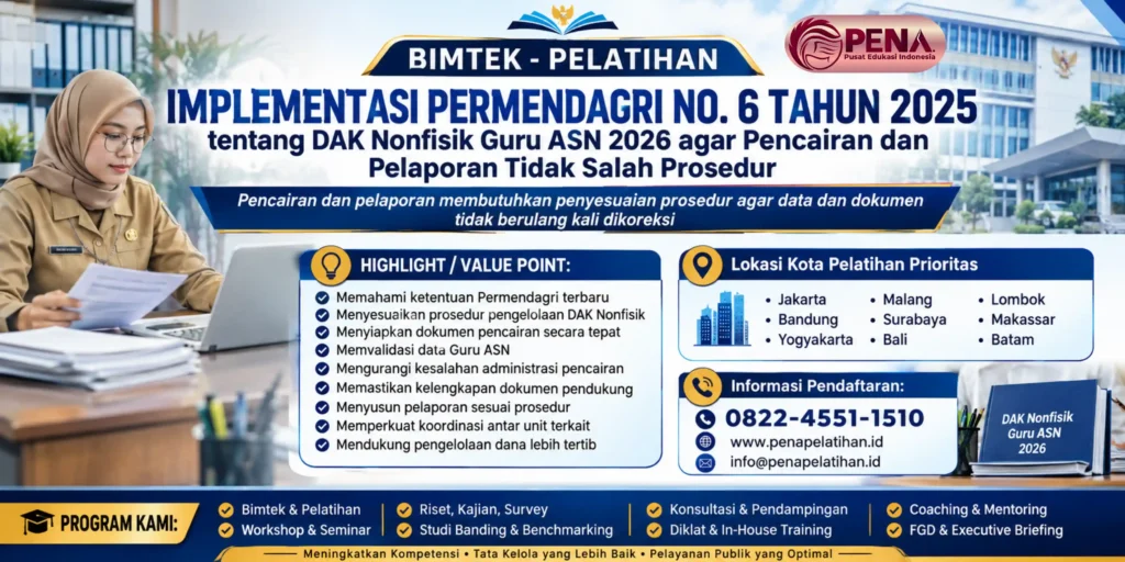 Bimtek Implementasi Permendagri No. 6 Tahun 2025 tentang DAK Nonfisik Guru ASN 2026 agar Pencairan dan Pelaporan Tidak Salah Prosedur