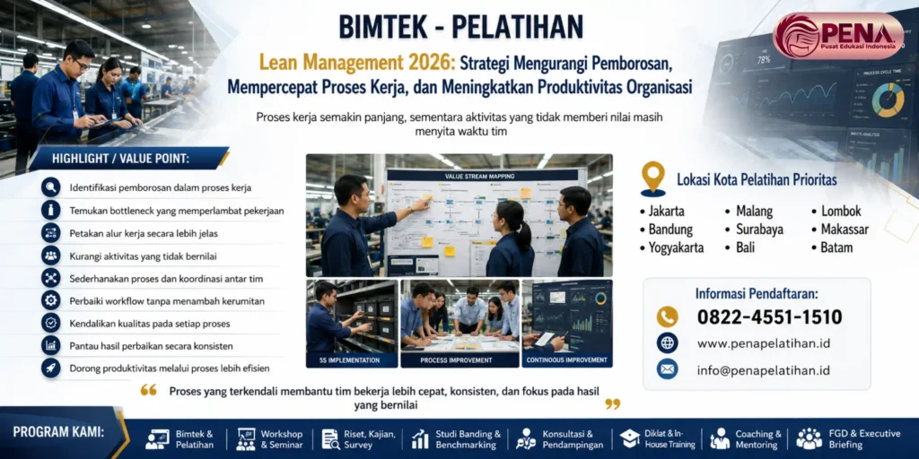 Pelatihan Lean Management 2026: Strategi Mengurangi Pemborosan, Mempercepat Proses Kerja, dan Meningkatkan Produktivitas Organisasi