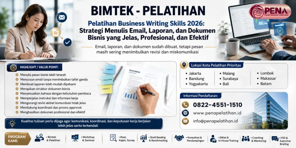 Pelatihan Business Writing Skills 2026: Strategi Menulis Email, Laporan, dan Dokumen Bisnis yang Jelas, Profesional, dan Efektif