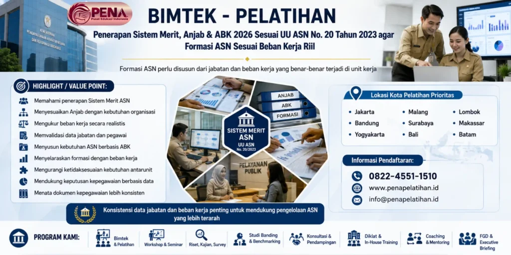 Bimtek Penerapan Sistem Merit, Anjab & ABK 2026 Sesuai UU ASN No. 20 Tahun 2023 agar Formasi ASN Sesuai Beban Kerja Riil