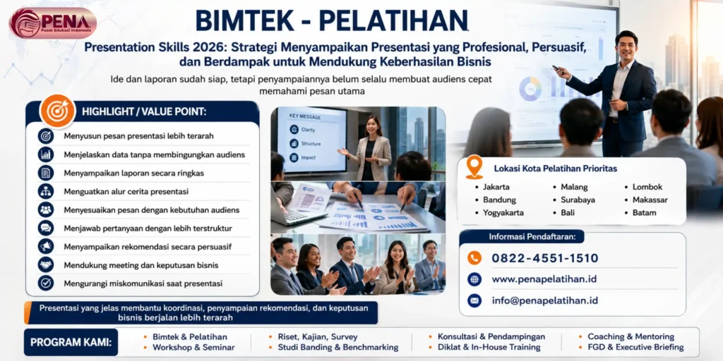 Pelatihan Presentation Skills 2026: Strategi Menyampaikan Presentasi yang Profesional, Persuasif, dan Berdampak untuk Mendukung Keberhasilan Bisnis