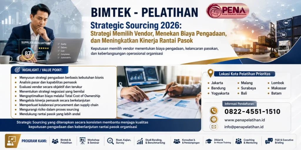 Pelatihan Strategic Sourcing 2026: Strategi Memilih Vendor, Menekan Biaya Pengadaan, dan Meningkatkan Kinerja Rantai Pasok