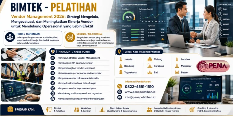 Pelatihan Vendor Management 2026: Strategi Mengelola, Mengevaluasi, dan Meningkatkan Kinerja Vendor untuk Mendukung Operasional yang Lebih Efektif