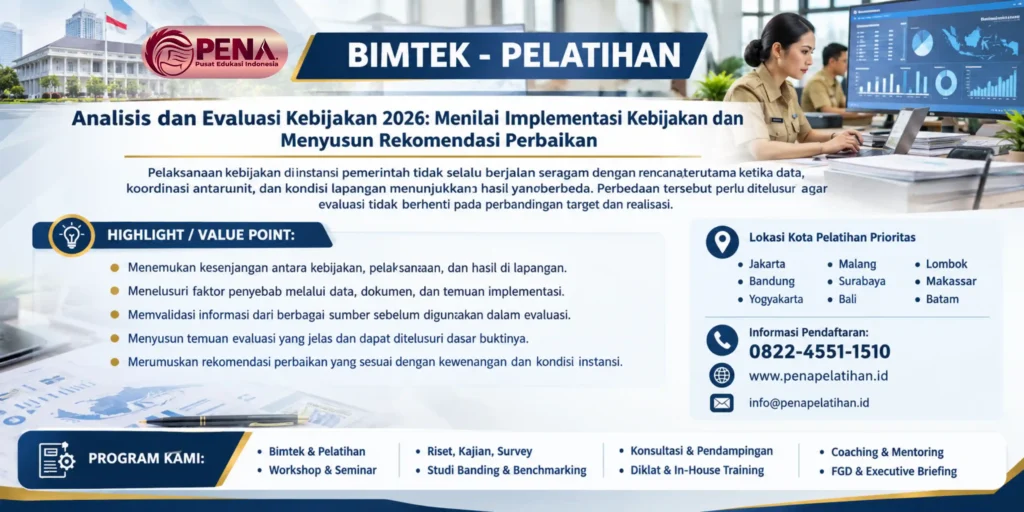 Bimtek Analisis dan Evaluasi Kebijakan 2026: Menilai Implementasi Kebijakan dan Menyusun Rekomendasi Perbaikan