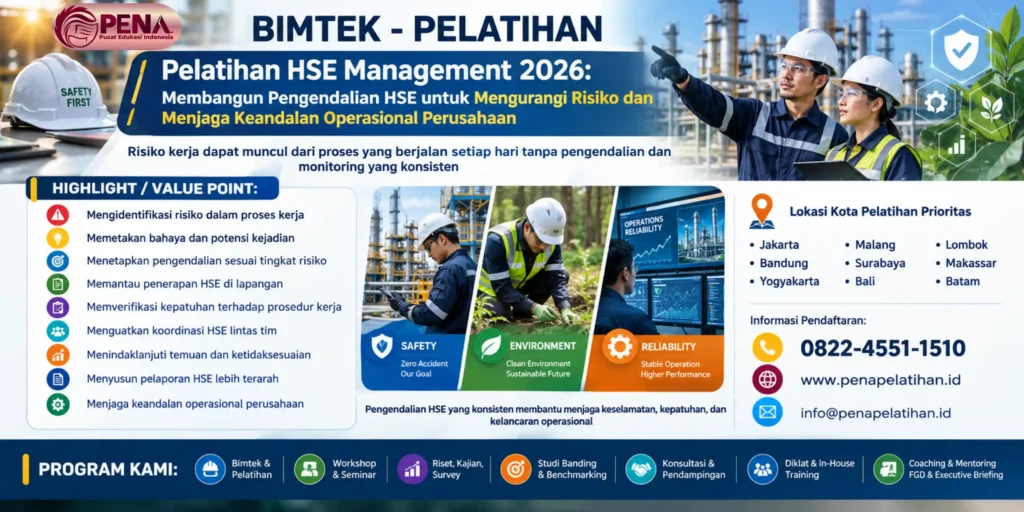 Pelatihan HSE Management 2026: Membangun Pengendalian HSE untuk Mengurangi Risiko dan Menjaga Keandalan Operasional Perusahaan