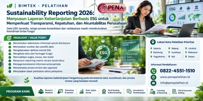 Pelatihan Sustainability Reporting 2026: Menyusun Laporan Keberlanjutan Berbasis ESG untuk Memperkuat Transparansi, Kepatuhan, dan Akuntabilitas Perusahaan