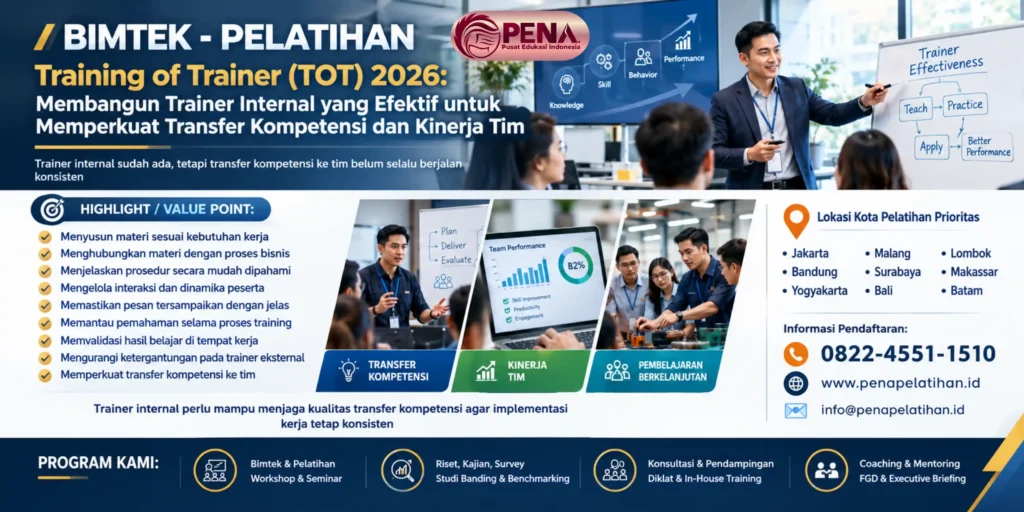 Pelatihan Training of Trainer (TOT) 2026: Membangun Trainer Internal yang Efektif untuk Memperkuat Transfer Kompetensi dan Kinerja Tim