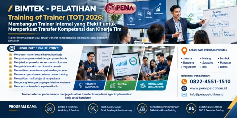 Pelatihan Training of Trainer (TOT) 2026: Membangun Trainer Internal yang Efektif untuk Memperkuat Transfer Kompetensi dan Kinerja Tim