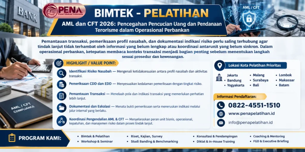 Pelatihan AML dan CFT 2026: Pencegahan Pencucian Uang dan Pendanaan Terorisme dalam Operasional Perbankan